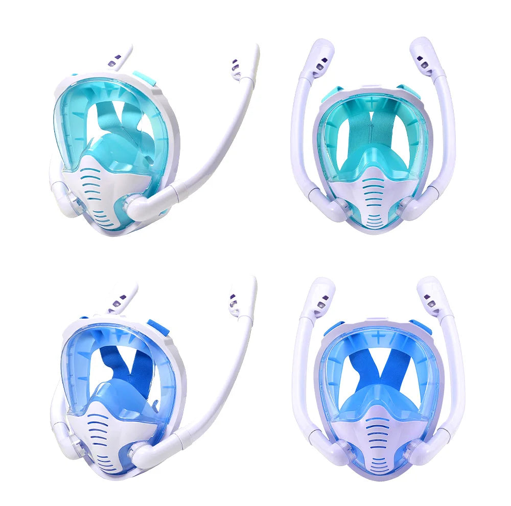 Full Face Snorkel Mask 180°Panoramic View Silicone Dry Top Snorkeling Diving Swimming Goggles With 2 Snorkels Anti-Fog Anti-Lea