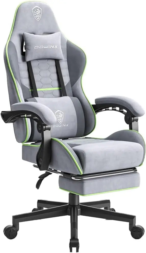 Dowinx Gaming Chair Fabric with Pocket Spring Cushion,Game Chair Cloth with Headrest, Ergonomic Computer Chair with Footrest