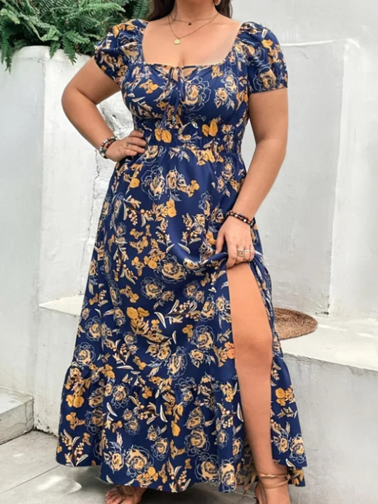 Plus Size Women 1XL-5XL Suitable for Outdoor Flower Casual Long Party Dress Women Fashion Print Loose Summer Dress