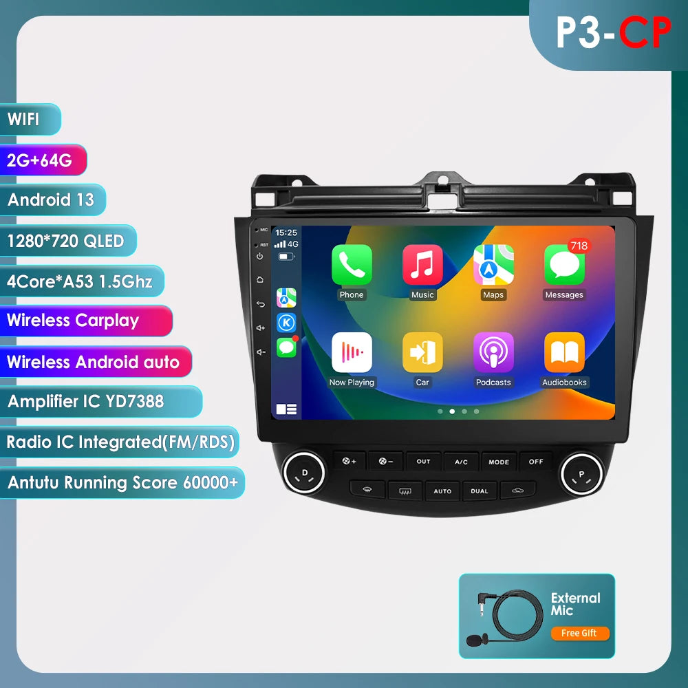 Hzipo AI Voice 10.1" Radio For Honda ACCORD 7 2003 2004 2005 2006 2007 2din Android Auto Carplay 4G Car Multimedia GPS Autoradio