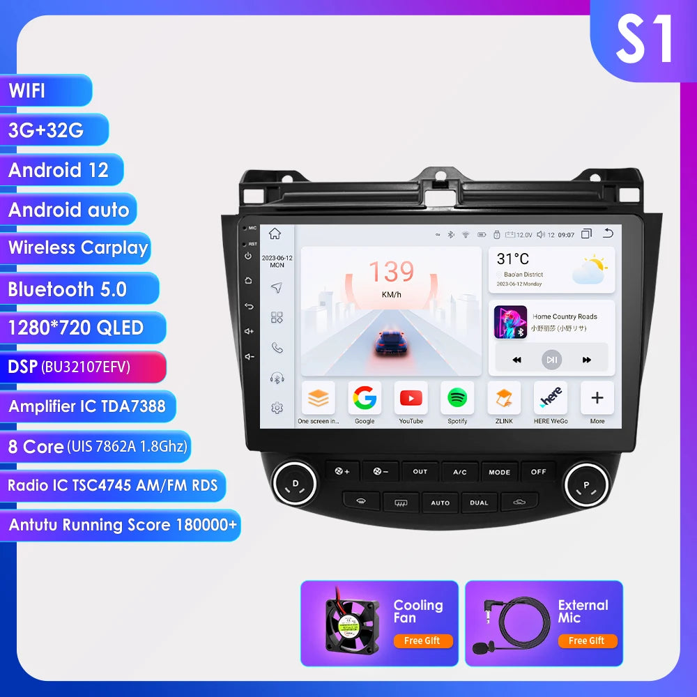 Hzipo AI Voice 10.1" Radio For Honda ACCORD 7 2003 2004 2005 2006 2007 2din Android Auto Carplay 4G Car Multimedia GPS Autoradio