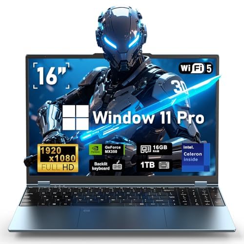Gaming Laptop,MX350 Graphics Laptop,16 Inch Laptop Computer,N95 4C/4T Processor(up to 3.4Ghz),16GB RAM 1TB SSD,16”FHD 1920 * 1200 Display,WiFi 5,BT4.0,Backlit Keyboard