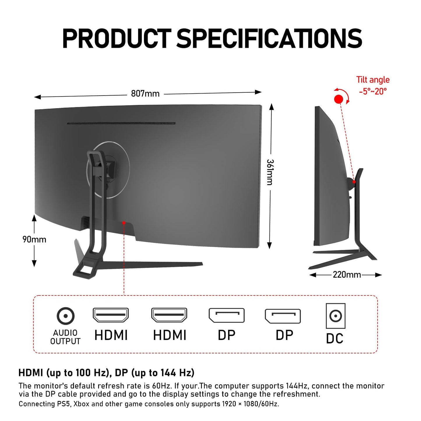 32 inch 2K QHD(2560×1440P) 165Hz Curved Gaming Monitor, PC Screen