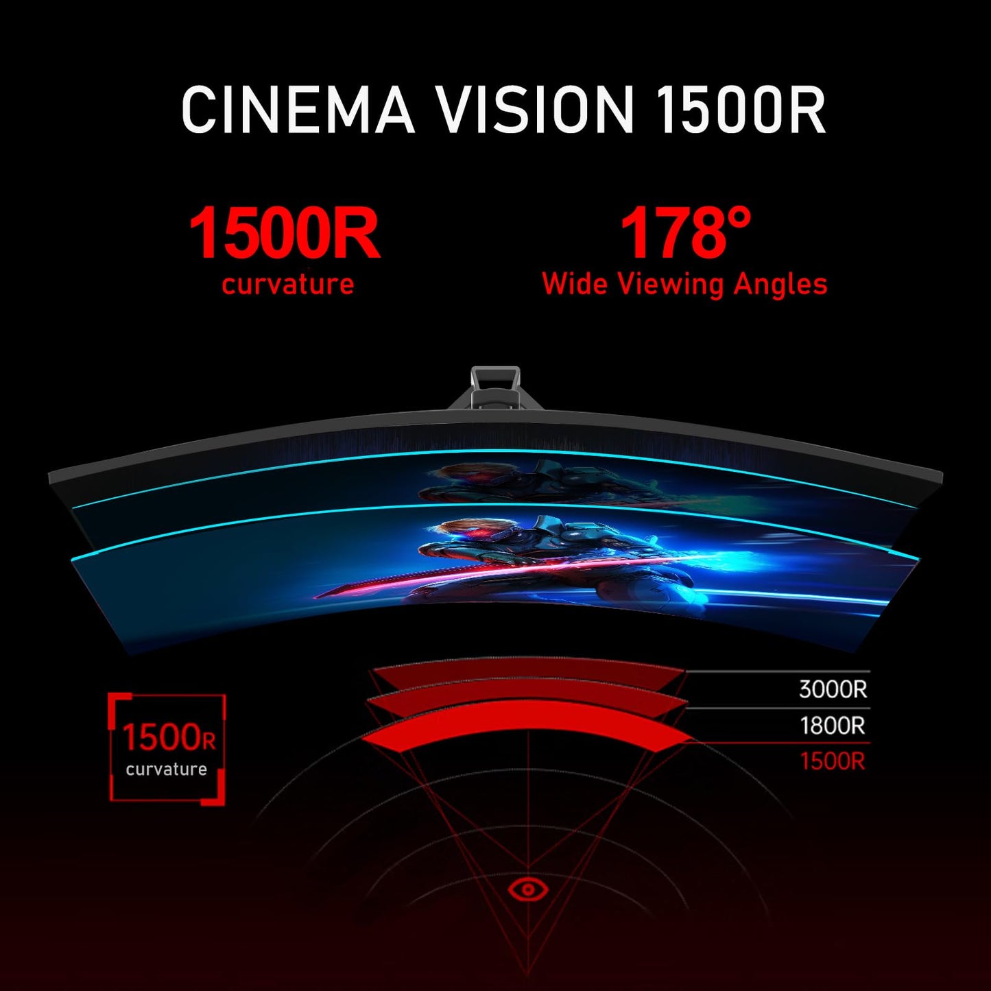 32 inch 2K QHD(2560×1440P) 165Hz Curved Gaming Monitor, PC Screen