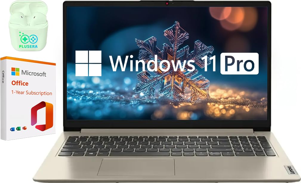 Lenovo IdeaPad 15.6" Laptop, 20GB RAM 1.6TB Storage (1TB SSD+128GB eMMC+512GB SD Card), Windows 11 Pro with 1-Year Microsoft Office 365 Included, Intel Celeron Processor, PLUSERA Earphones