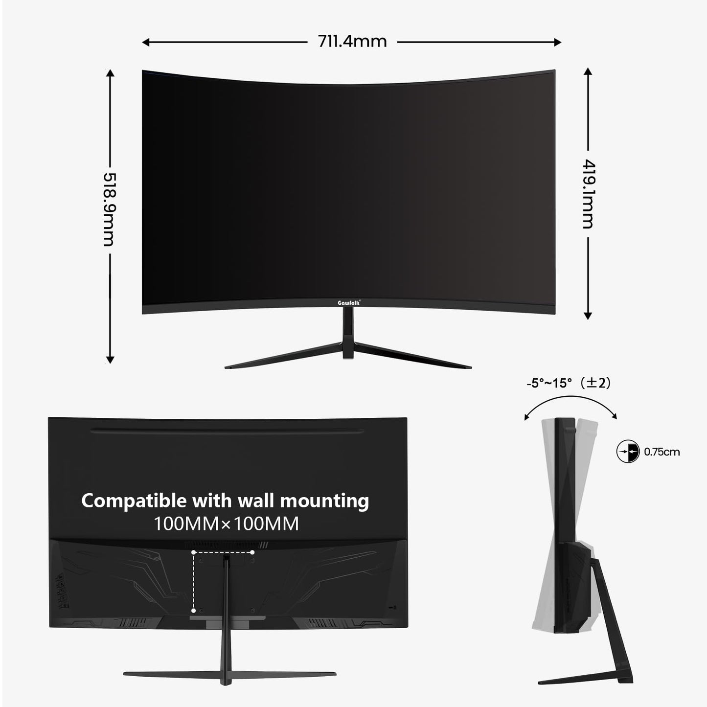 32 inch 2K QHD(2560×1440P) 165Hz Curved Gaming Monitor, PC Screen