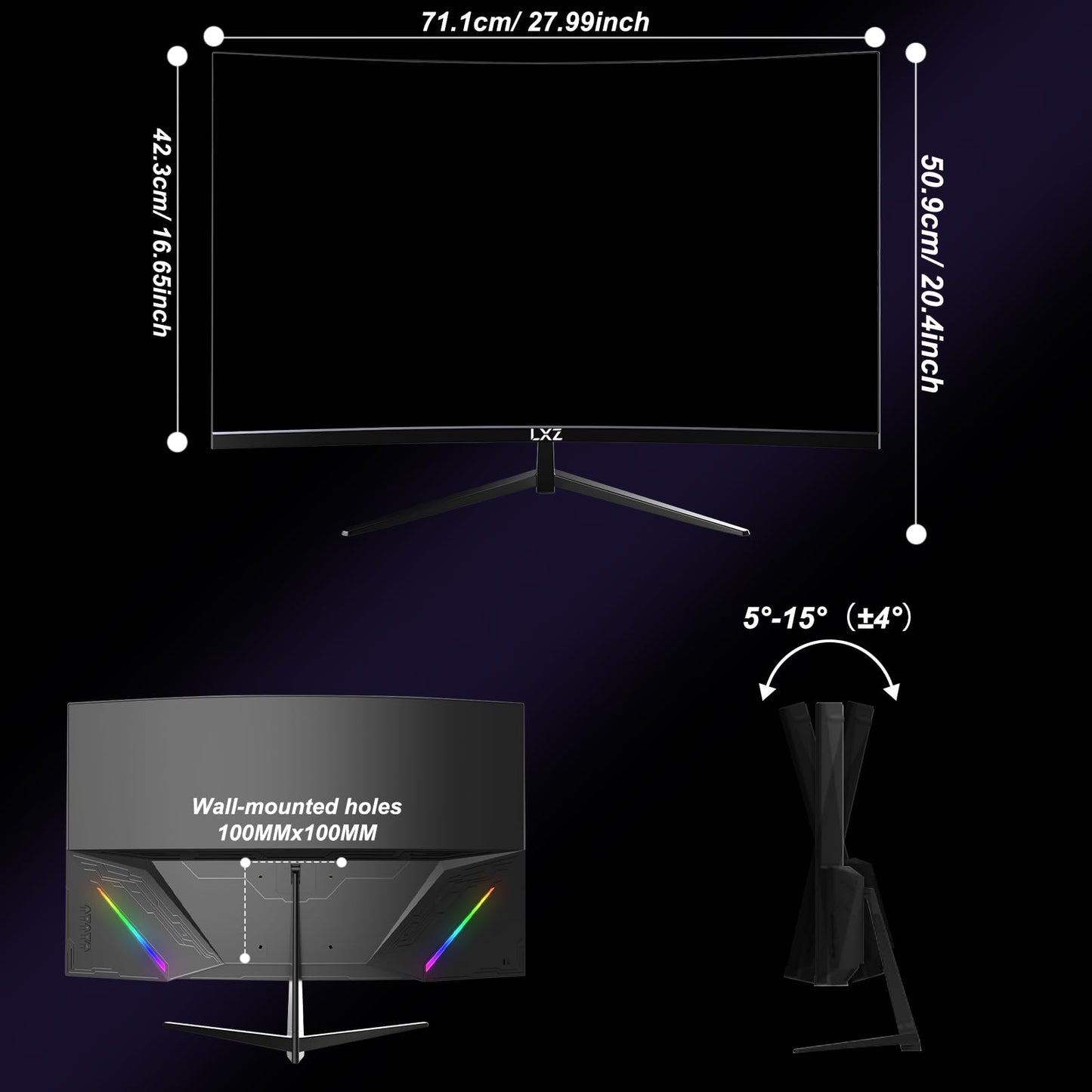 LXZ Curved 32 Inch Gaming Monitor 1500R, 2K QHD 180hz Frameless Display