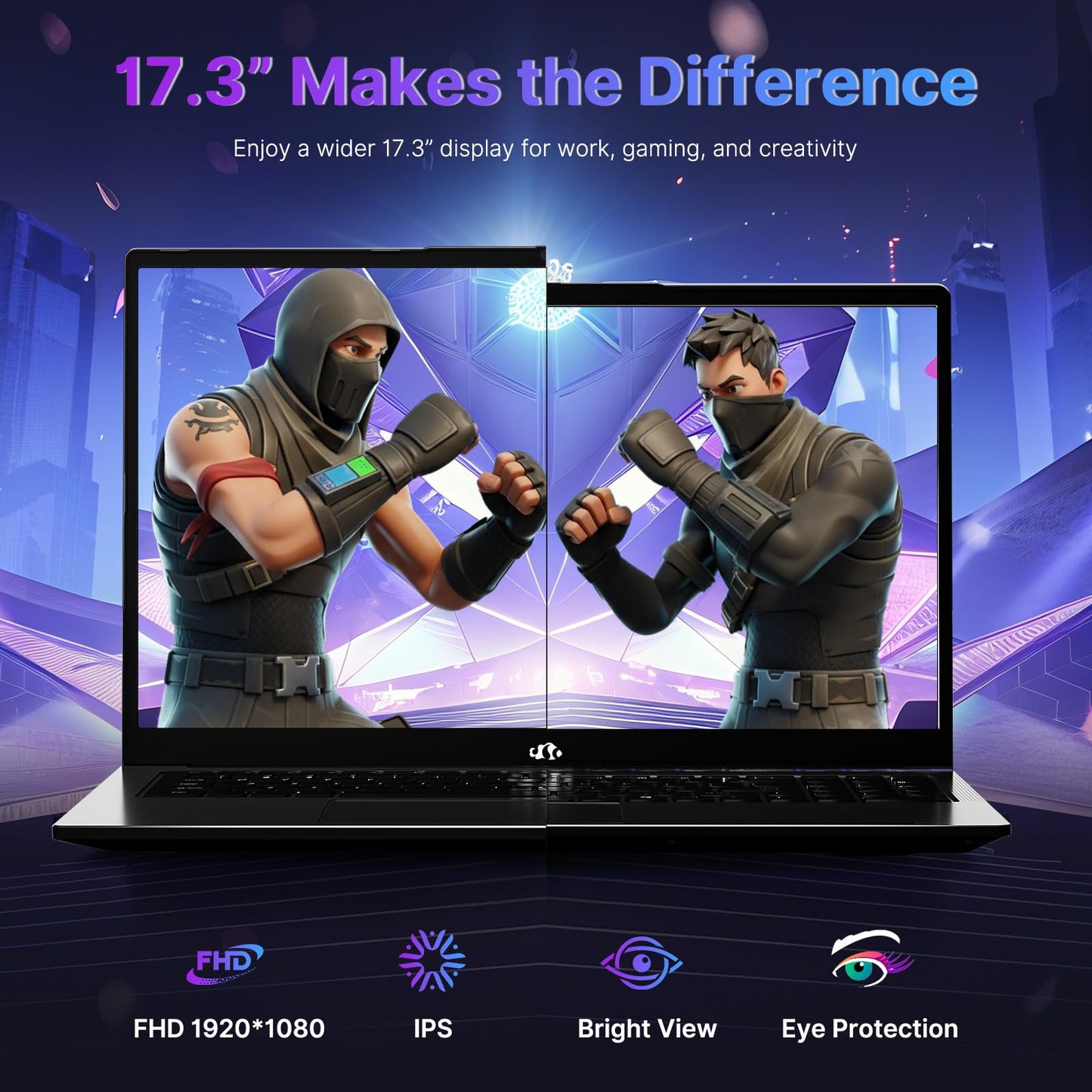 NIMO 17.3 Gaming-Laptop Ryzen 9 8945HS (>i9-13900H) 16GB RAM, 1TB SSD, Radeon 780M, PD 100W USB-C 4.0 AI-Enhanced for Copilot VR Ready, Backlit KB Fingerprint Unlock, Gaming Student Office Business