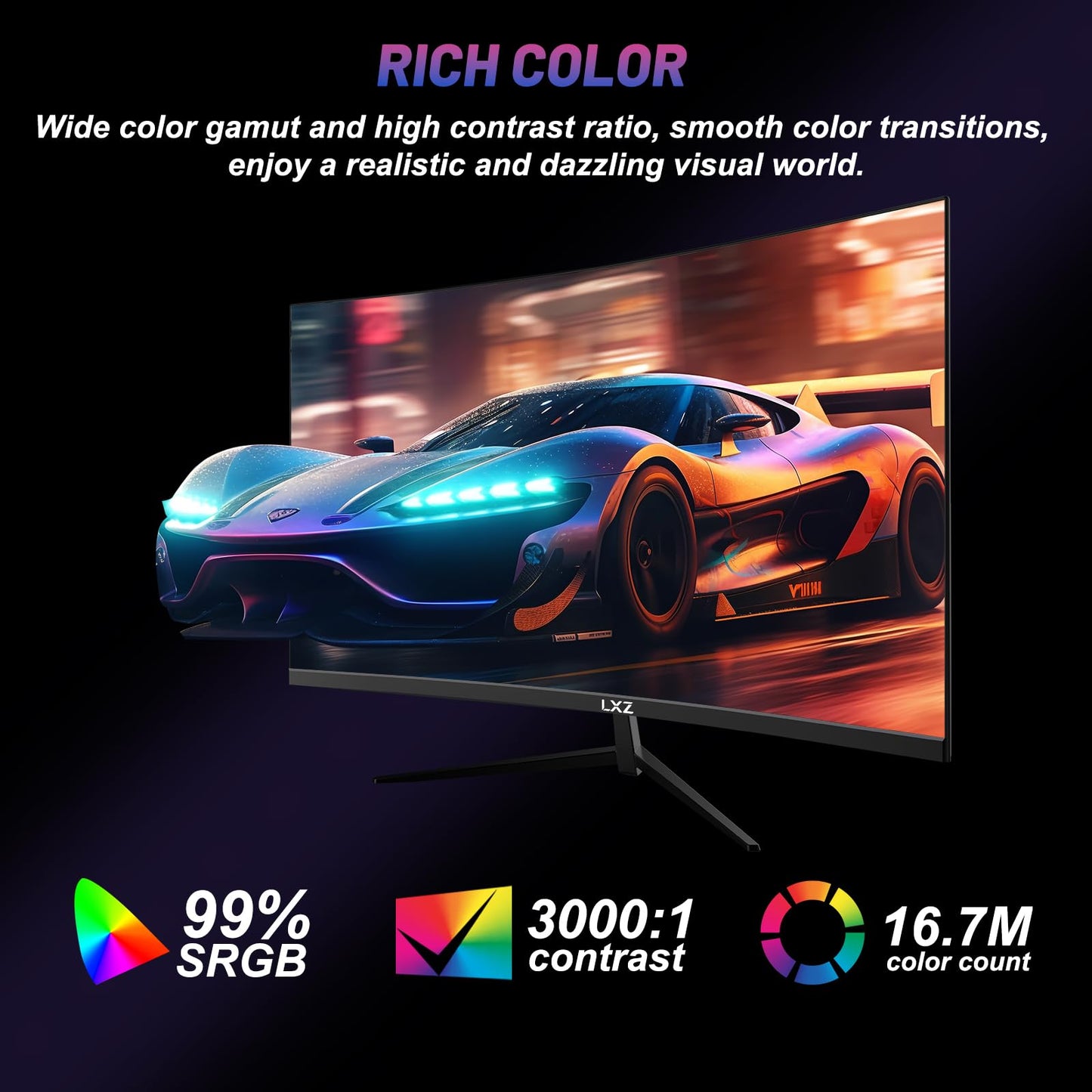 LXZ Curved 32 Inch Gaming Monitor 1500R, 2K QHD 180hz Frameless Display