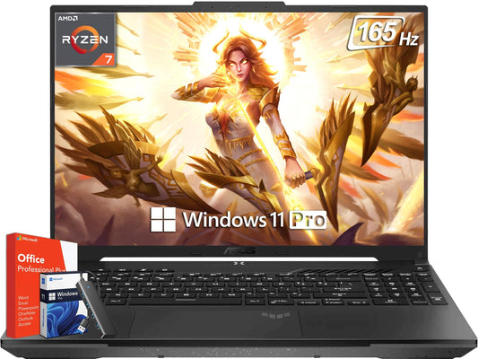 ASUS TUF A16 Gaming Laptop, Microsoft Office Lifetime License & Windows 11 Pro, AMD Ryzen 7 7735 HS, 64 GB DDR5 RAM, 4 TB SSD, Radeon RX7700S, 16" FHD 165 Hz Display, RGB Backlit KB, Wi-Fi 6