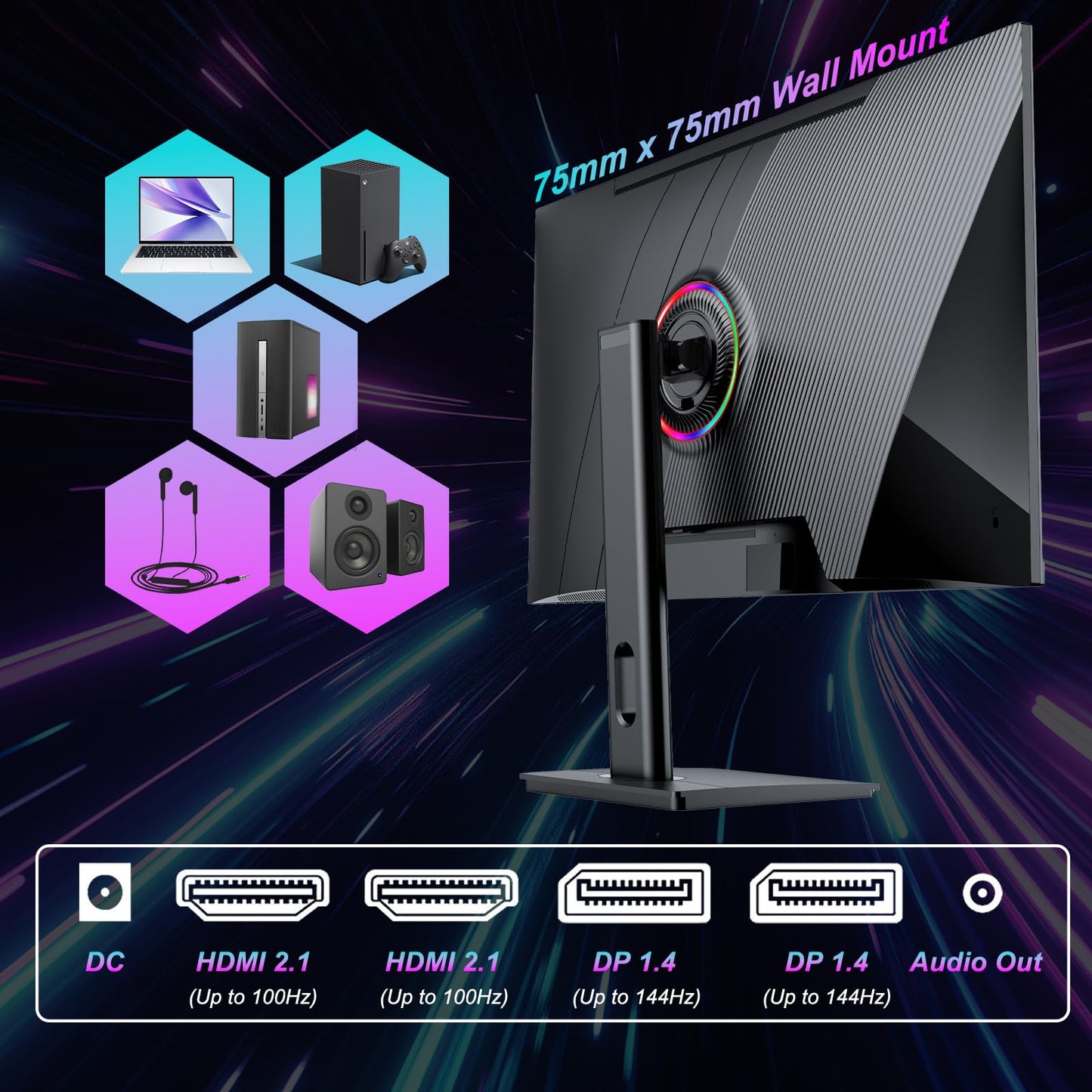 LXZ Curved 32 Inch Gaming Monitor 1500R, 2K QHD 180hz Frameless Display