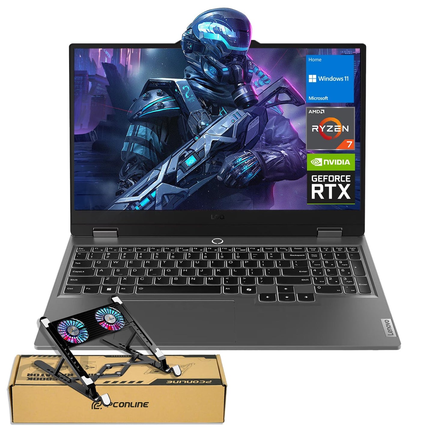 Lenovo LOQ 15 15ARP9 RTX 4060 Gaming Laptop, 15.6" FHD 144Hz, AMD Ryzen 7 7435HS, NVIDIA RTX 4060, 32GB DDR5 RAM, 1TB SSD, Backlit KB, RJ-45, Bundle with PCO Laptop Cooler