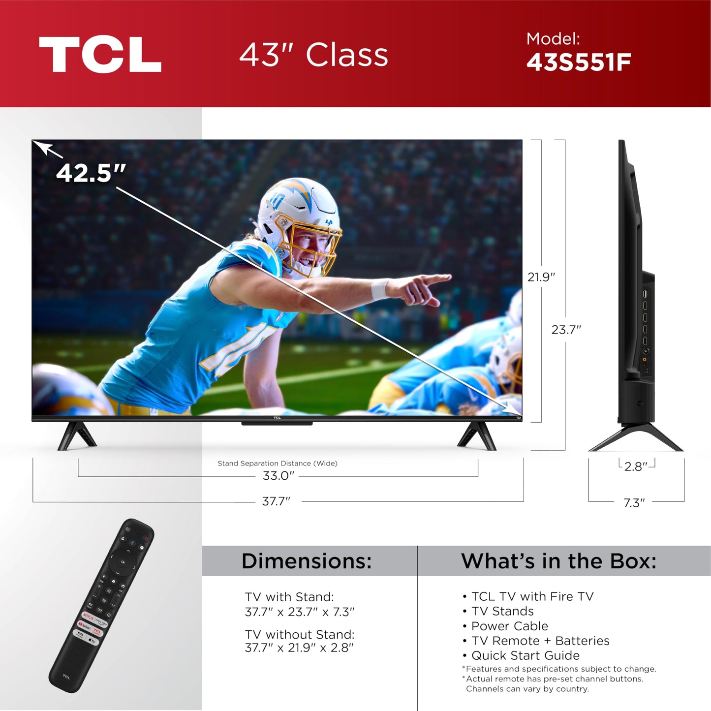 TCL 65-Inch Class S5 UHD 4K LED Smart TV with Fire TV (65S551F, 2024 Model), Dolby Vision, HDR PRO+, Dolby Atmos, Alexa Built-in with Voice Remote, Apple AirPlay 2 Compatibility, Streaming Television
