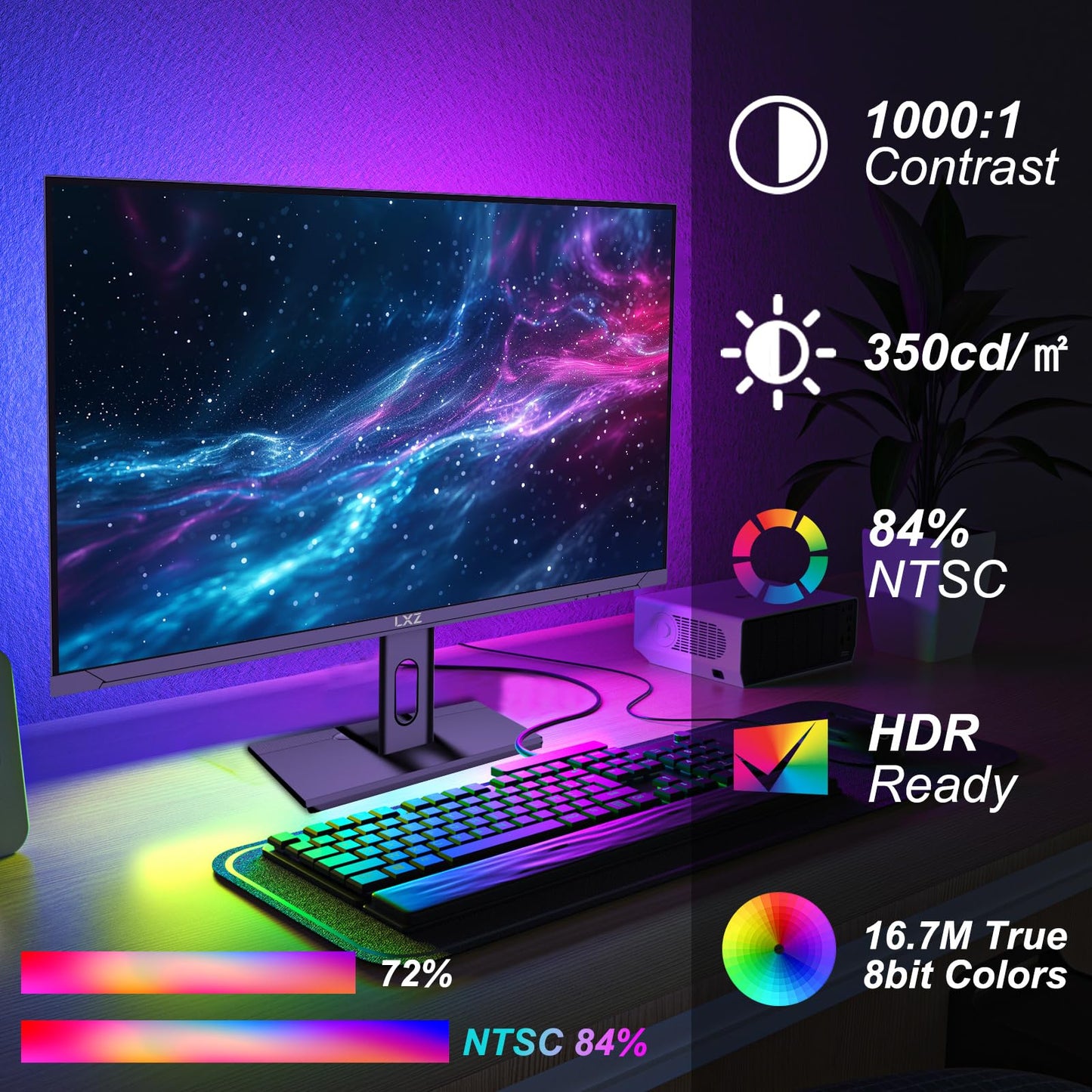 LXZ Curved 32 Inch Gaming Monitor 1500R, 2K QHD 180hz Frameless Display