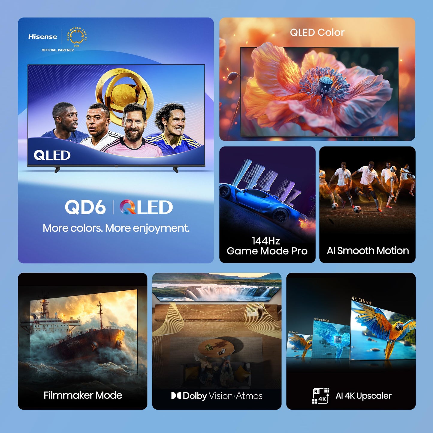 Hisense 65" Class QD6 Series (65QD6QF, 2025 Model) QLED 4K UHD Smart Fire TV, Voice Remote with Alexa, Dolby Vision, Dolby Atmos, Motion Rate 120, HDR 10+, Game Mode Plus, MEMC, VRR, ALLM
