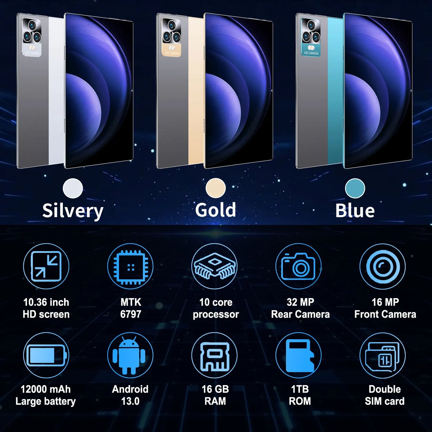 5G 2025 New Global Version 10.36 Inch tablet android 16GB+1TB ROM 16+32MP 12000mAh  Android13.0 Dual Sim Card GPS Bluetooth WIFI