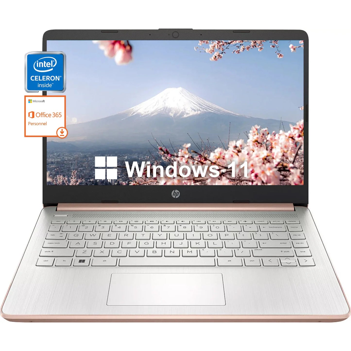HP Newest 14" Business Laptop,Intel Celeron N4120,16GB RAM,384GB Storage(128GB eMMC+256GB Micro SD),1Year Office 365,Rose Gold
