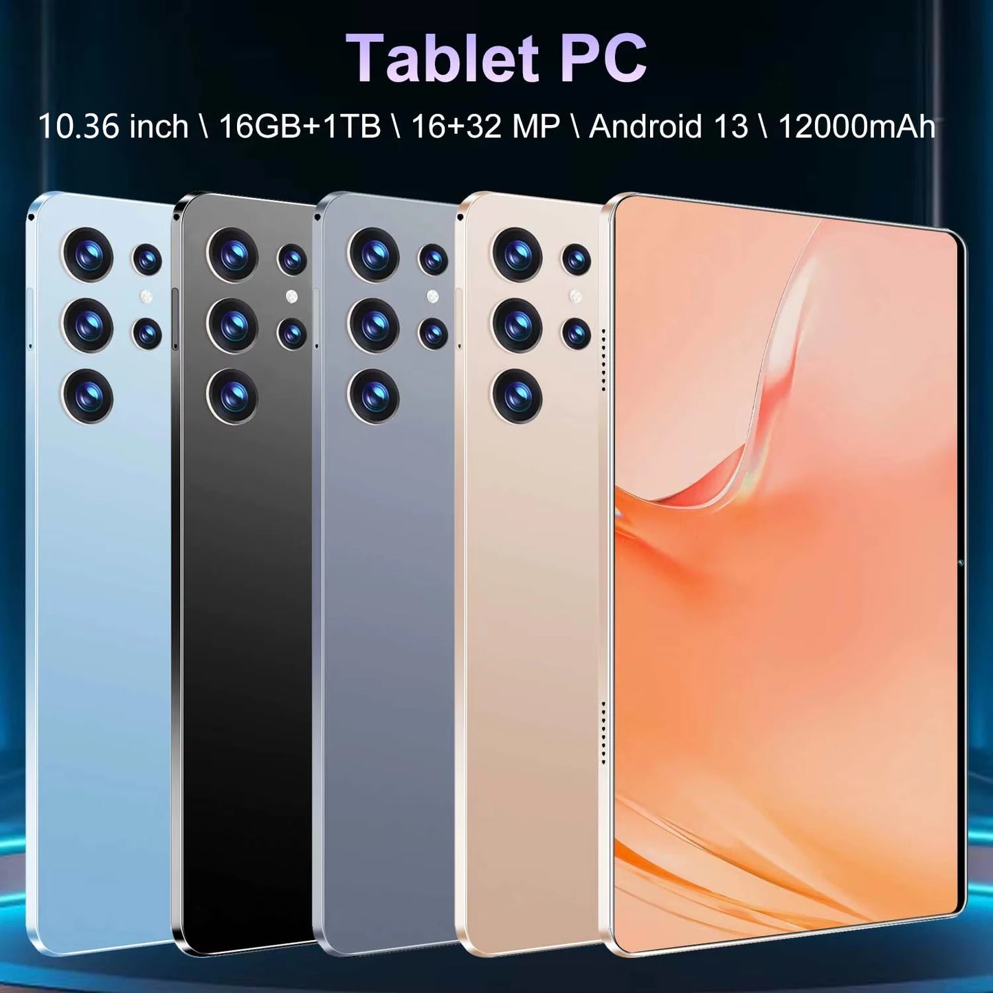 2025 5G New 10.36Inch Tablet Android 16GB RAM 1TB ROM Android 13.0 12000mAh Battery 16MP 32MP 10 Core Dual Sim Network Bluetooth