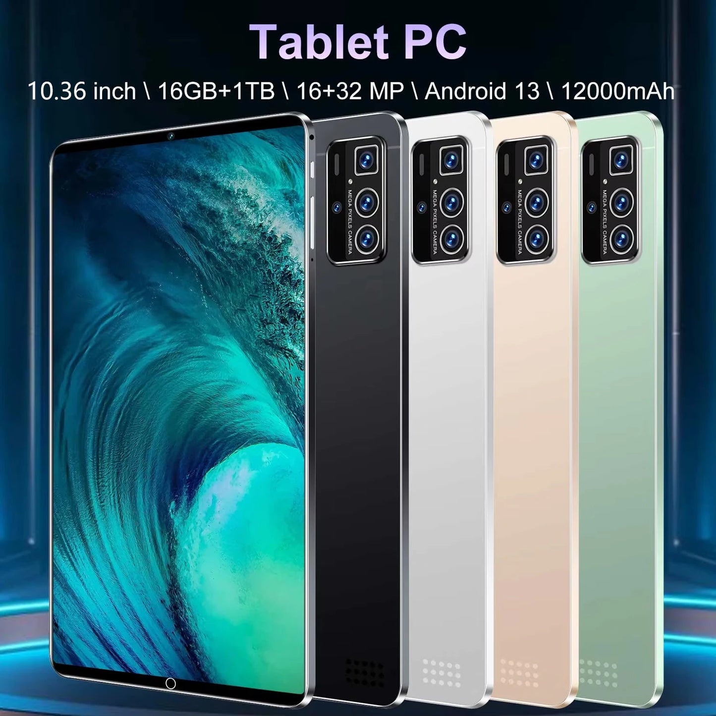 2025 5G New 10.36Inch Tablet Android 16GB RAM 1TB ROM Android 13.0 12000mAh Battery 16MP 32MP 10 Core Dual Sim Network Bluetooth