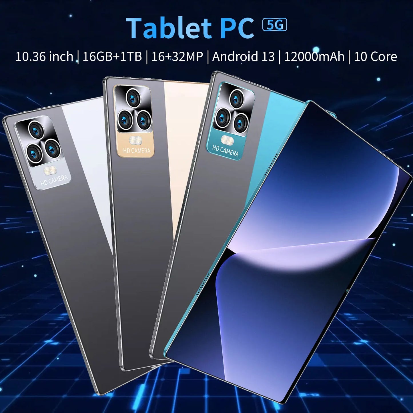 5G 2025 New Global Version 10.36 Inch tablet android 16GB+1TB ROM 16+32MP 12000mAh  Android13.0 Dual Sim Card GPS Bluetooth WIFI