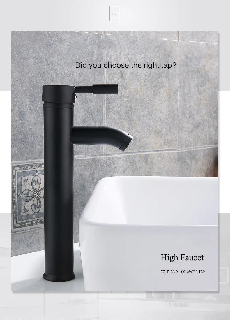 Matte Black Single Handle Cold Hot Water Basin Faucet Bathroom Cabinet Faucet Contracted Basin Faucet Deck Mounted