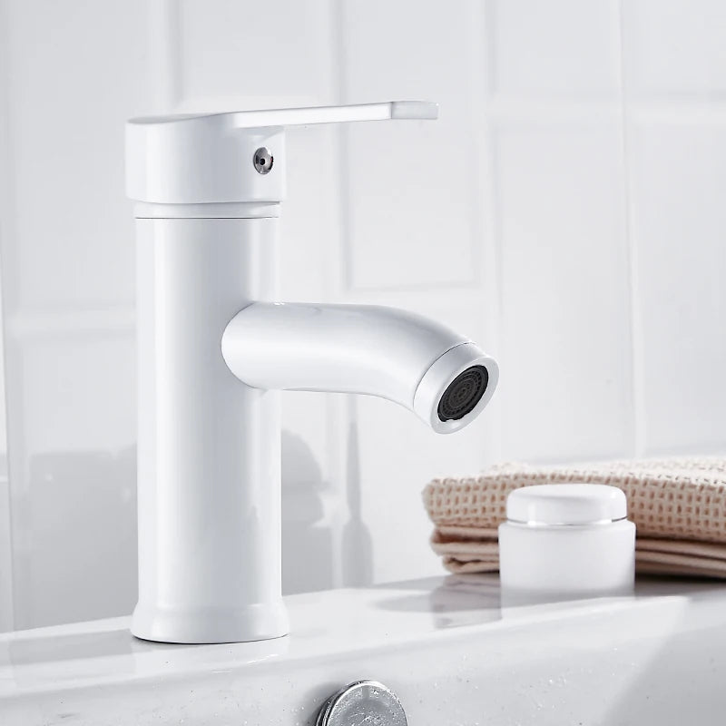 Matte Black Single Handle Cold Hot Water Basin Faucet Bathroom Cabinet Faucet Contracted Basin Faucet Deck Mounted