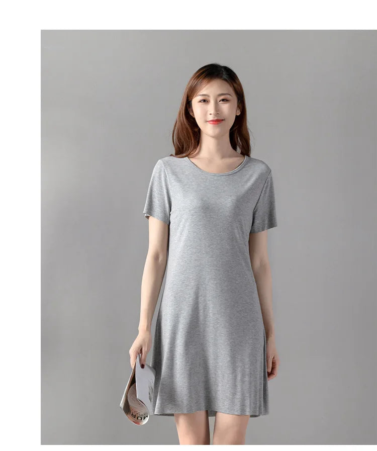 Modal Cotton Nightgowns Women Short-sleeved Large Size Nightdress Nightwear Bottoming Dress Women's Sleepwear Nightshirt M-5XL