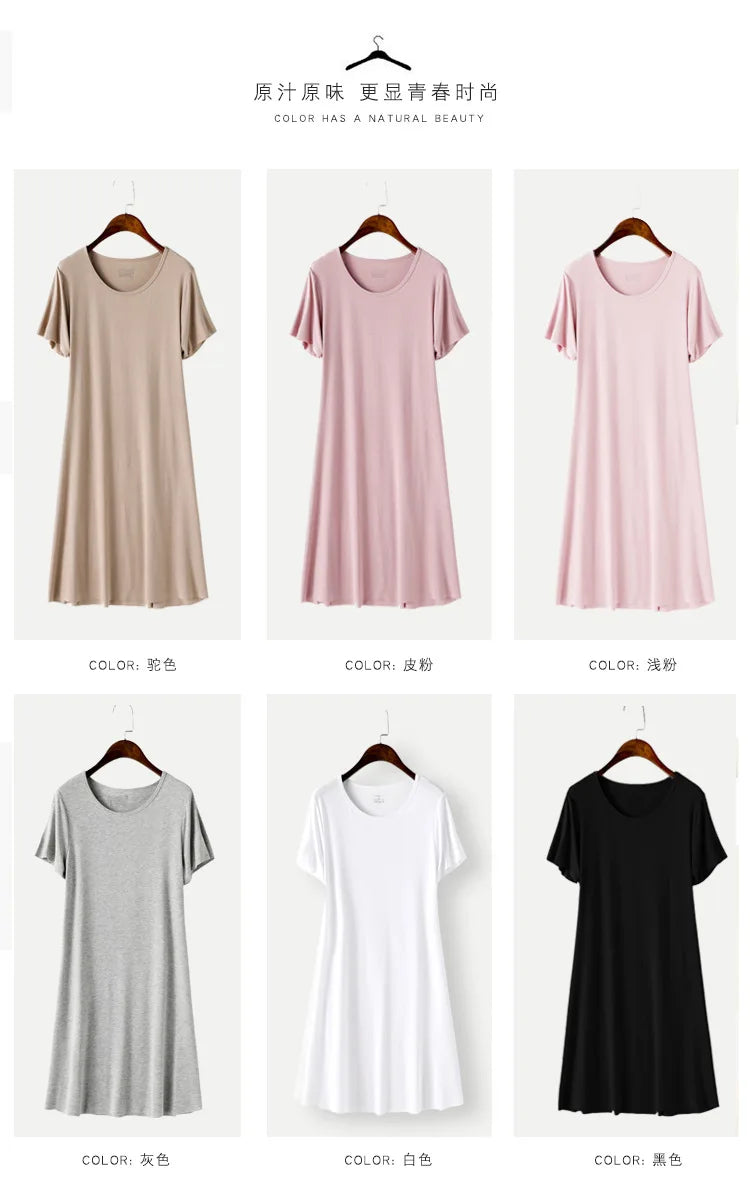 Modal Cotton Nightgowns Women Short-sleeved Large Size Nightdress Nightwear Bottoming Dress Women's Sleepwear Nightshirt M-5XL