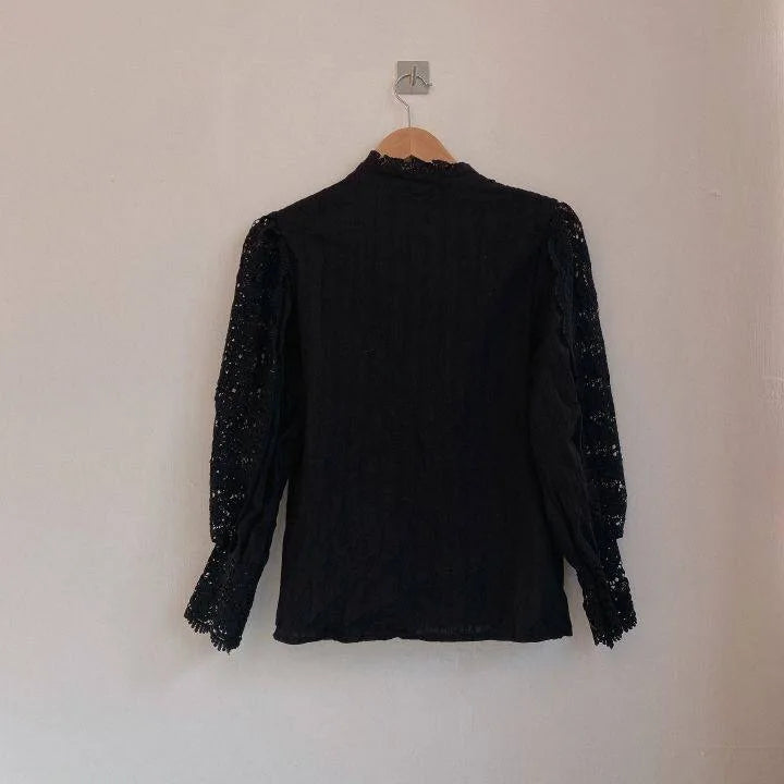 Women Chiffon Button Turtleneck Shirt Chic Elegant Floral Lace Fluffy Long Sleeve Top Fashion Hollow Oversize White Blouse 2025