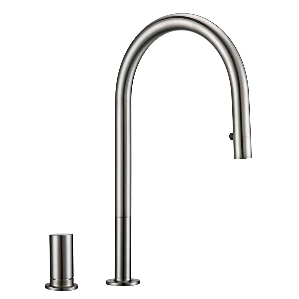 Bathroom Kitchen Basin Faucet Deck Mounted Hot & Cold Water Smesiteli Chrome and Black Single Handle Dual Hole Pull Out