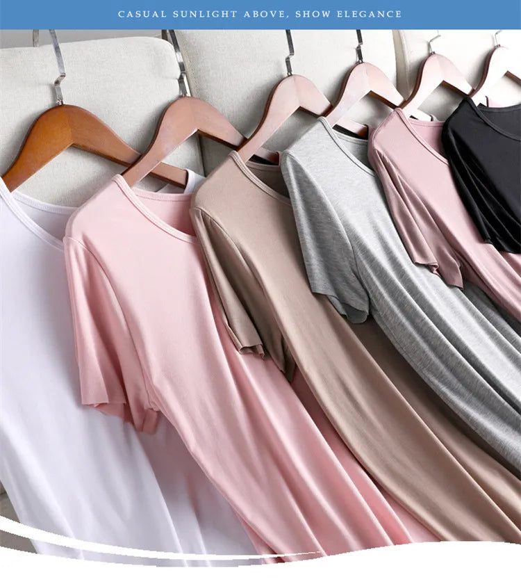 Modal Cotton Nightgowns Women Short-sleeved Large Size Nightdress Nightwear Bottoming Dress Women's Sleepwear Nightshirt M-5XL