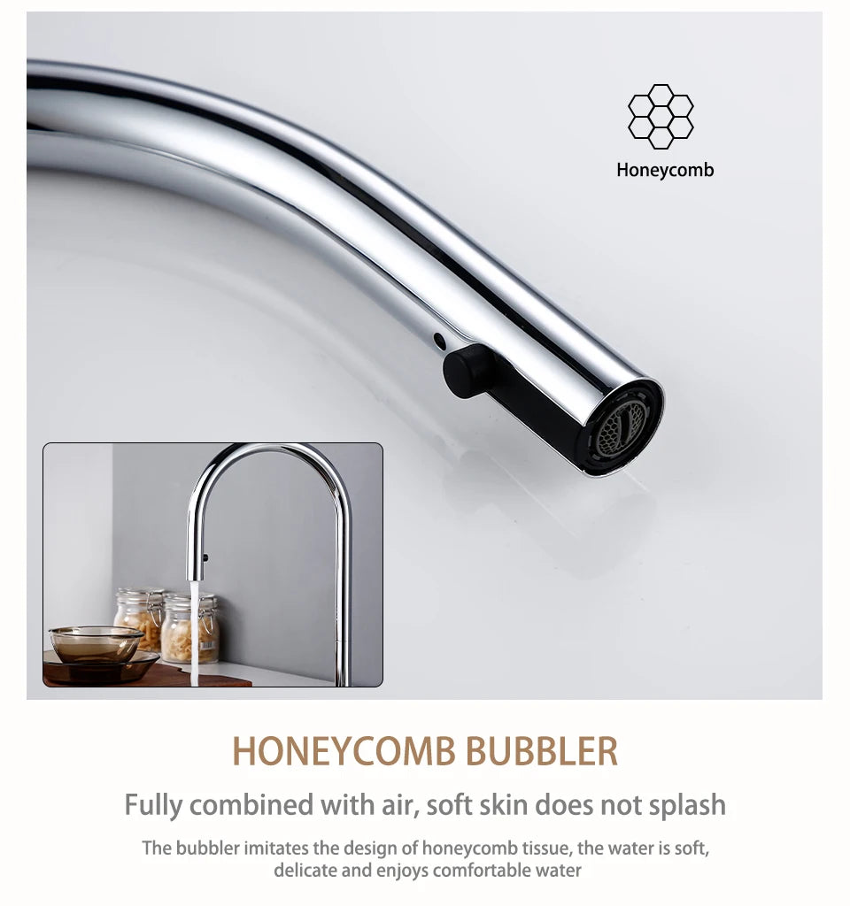 Bathroom Kitchen Basin Faucet Deck Mounted Hot & Cold Water Smesiteli Chrome and Black Single Handle Dual Hole Pull Out