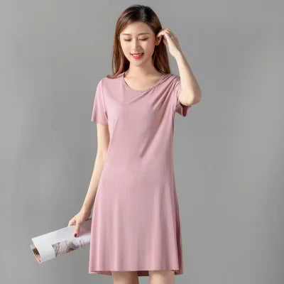 Modal Cotton Nightgowns Women Short-sleeved Large Size Nightdress Nightwear Bottoming Dress Women's Sleepwear Nightshirt M-5XL
