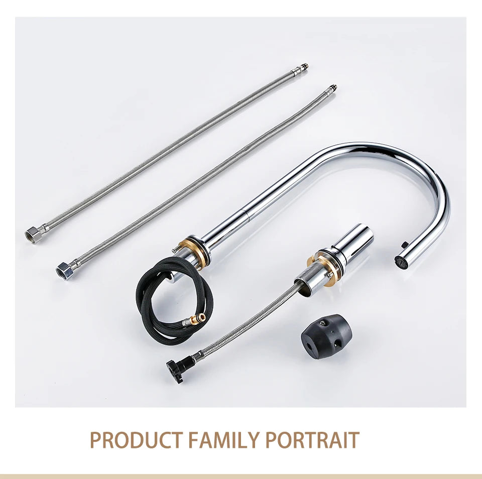 Bathroom Kitchen Basin Faucet Deck Mounted Hot & Cold Water Smesiteli Chrome and Black Single Handle Dual Hole Pull Out