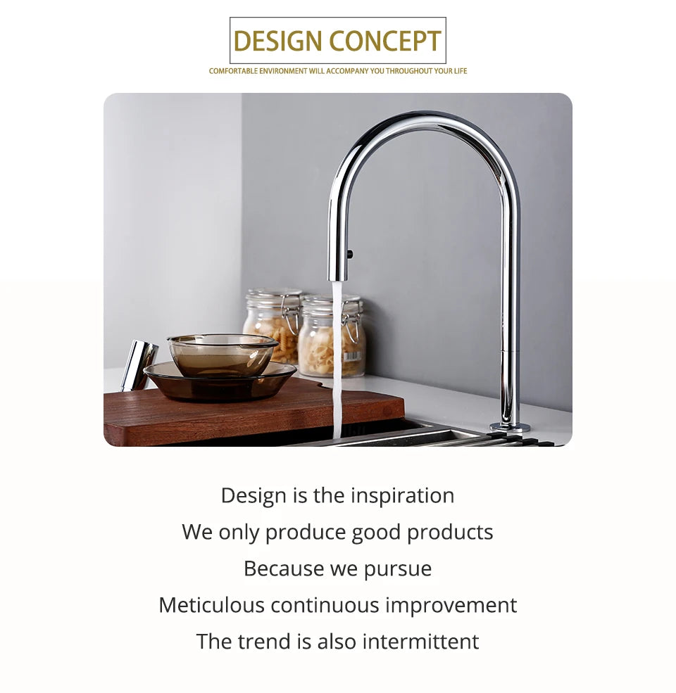 Bathroom Kitchen Basin Faucet Deck Mounted Hot & Cold Water Smesiteli Chrome and Black Single Handle Dual Hole Pull Out
