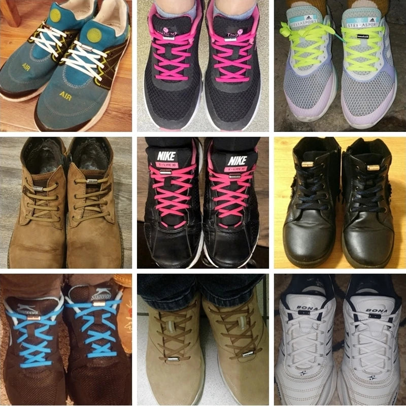 New Version Elastic No Tie Shoelaces Metal Lock Shoe Laces For Kids Adult Sneakers Quick Shoelaces Semicircle Shoestrings