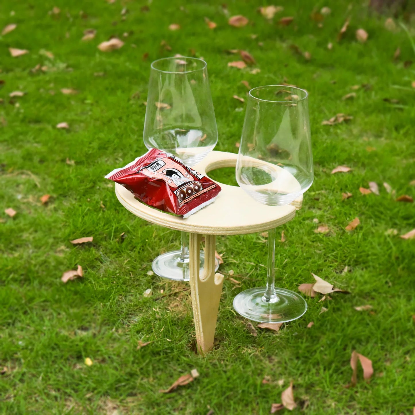 Portable Folding Picnic Table Family Lovers Outdoor Party Goblet Holder Wine Rack 2in1 Fruit Snacks Wooden Travel Dining Table