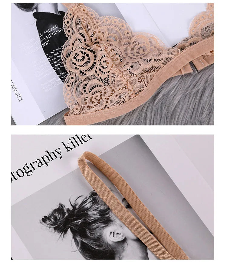 Women's Thin Bra Without Chest Pad Fashion Sexy Lace Lingerie Cutout Back Buckle Tube Top Women's  Underwear Summer Clothes
