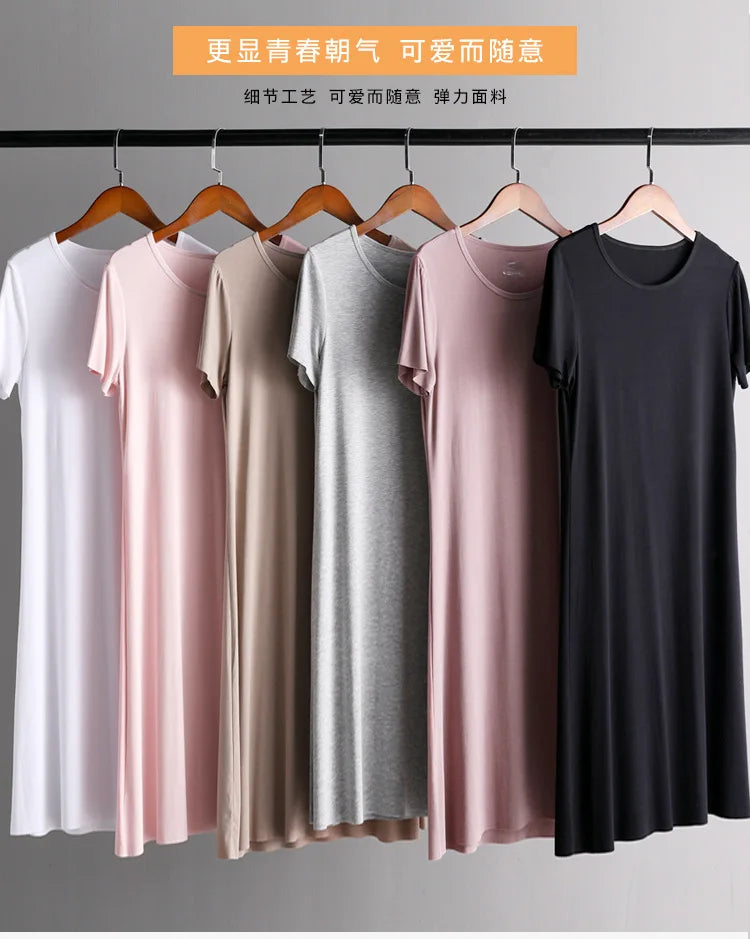 Modal Cotton Nightgowns Women Short-sleeved Large Size Nightdress Nightwear Bottoming Dress Women's Sleepwear Nightshirt M-5XL