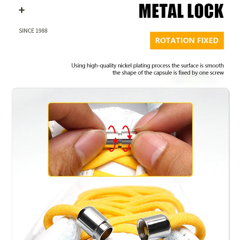 New Version Elastic No Tie Shoelaces Metal Lock Shoe Laces For Kids Adult Sneakers Quick Shoelaces Semicircle Shoestrings