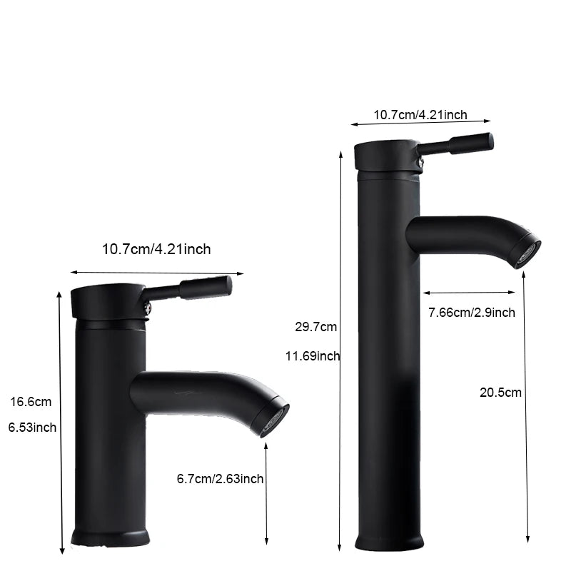 Matte Black Single Handle Cold Hot Water Basin Faucet Bathroom Cabinet Faucet Contracted Basin Faucet Deck Mounted