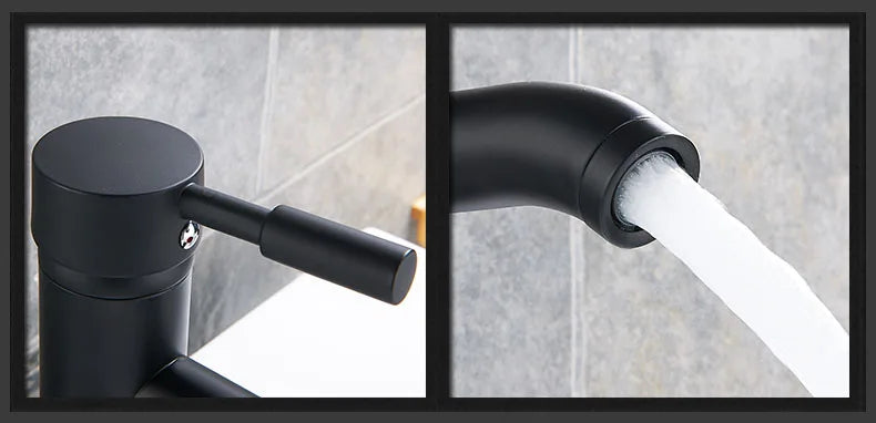 Matte Black Single Handle Cold Hot Water Basin Faucet Bathroom Cabinet Faucet Contracted Basin Faucet Deck Mounted