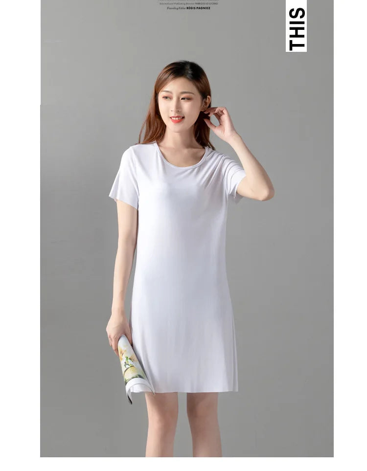 Modal Cotton Nightgowns Women Short-sleeved Large Size Nightdress Nightwear Bottoming Dress Women's Sleepwear Nightshirt M-5XL