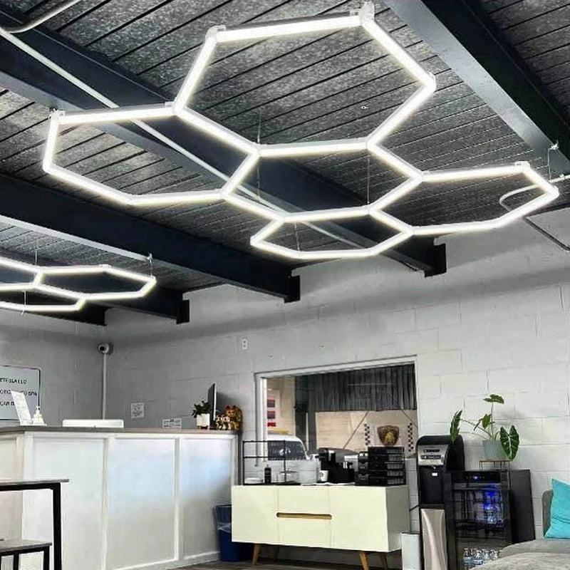 Honeycomb 5 Hex LED Light Bar for Car Care Auto Detailing Products Bright Ceiling LED Light Garage Wash Station AC Power Supply