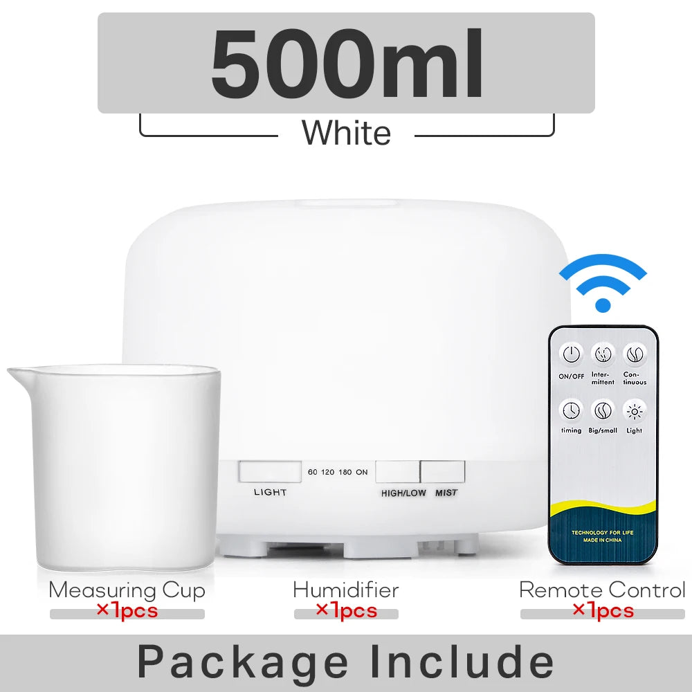 300 500ML Air Humidifier With Remote Control Colorful Non-printed Ultrasound Aroma Diffuser Pure White Dark Light Wood Grain