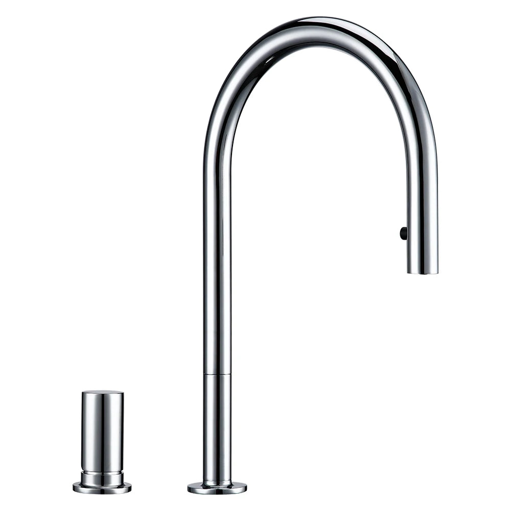 Bathroom Kitchen Basin Faucet Deck Mounted Hot & Cold Water Smesiteli Chrome and Black Single Handle Dual Hole Pull Out