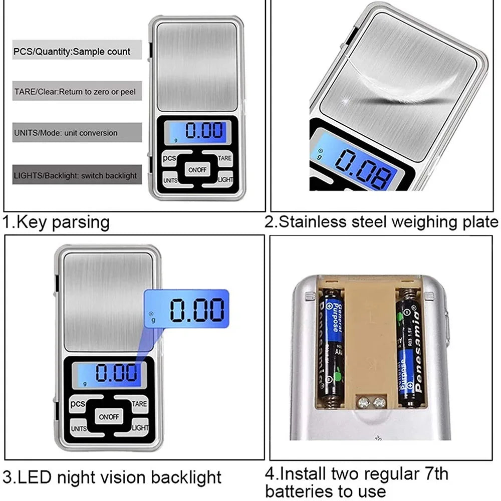Jewelry Mini Stainless Steel Electronic Scale Digital Pocket Scale Gold Gram Balance Weight Scale Portable Pocket Scale