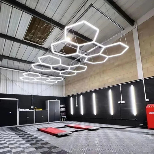 Honeycomb 5 Hex LED Light Bar for Car Care Auto Detailing Products Bright Ceiling LED Light Garage Wash Station AC Power Supply