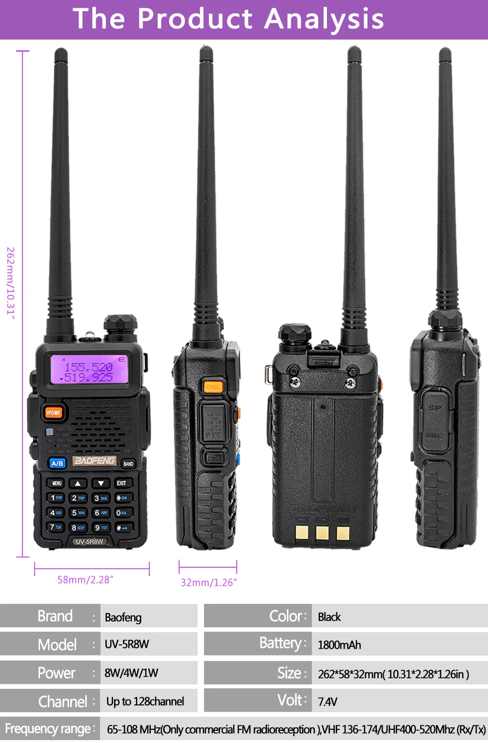 1/2X Baofeng UV-5R 8W Tri-Power Walkie Talkie High Power Dual Band Long Range 128CH Portable Handheld UV 5R Ham Two Way Radio