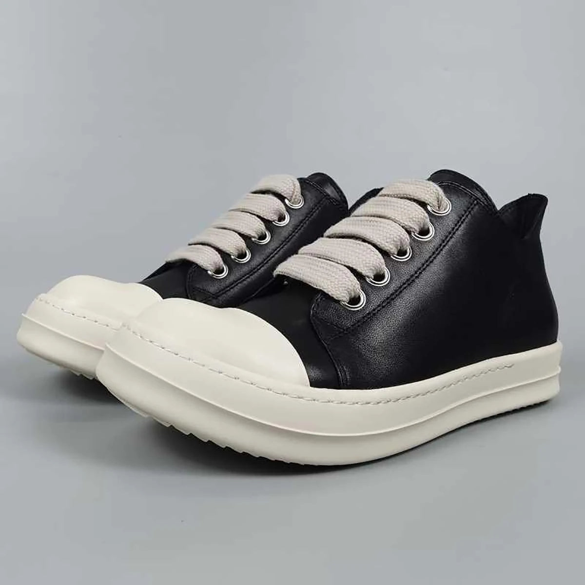 Men's Owens Leather Sneakers Unisex Designer Retro Low-top Board Shoes Black